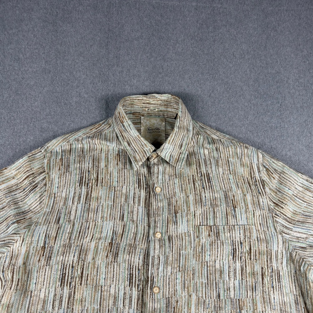 TASSO ELBA Men's Hawaiian Shirt XL Island Linen Silk Beige